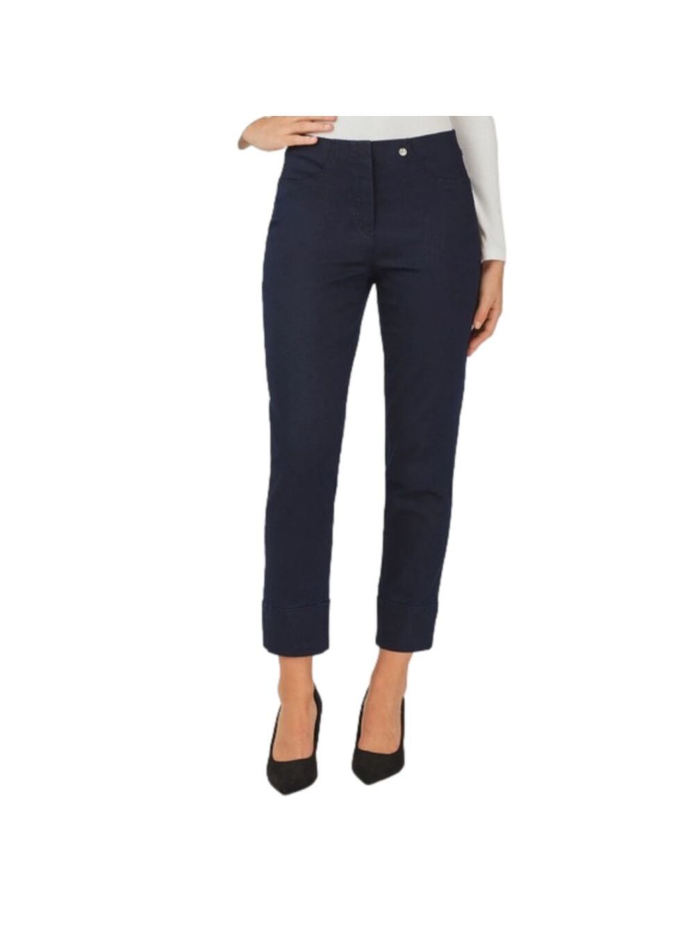 ROBELL BELLA 09 JEANS NAVY, 42 (CAN 12), Pull on Stretch Denim Cropped Pant